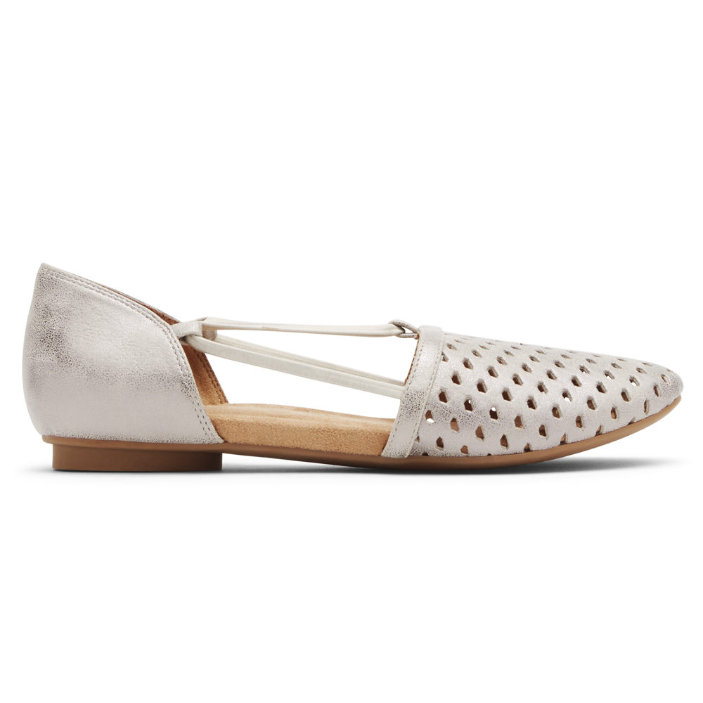 Rockport Womens Flats White - Reagan Perforated - UK 015-HFIXUZ